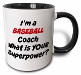 Cover: 3drose im a baseball coach, whats your super power - two tone black mug, 11oz (mug_216407_4), 11 oz, black/white